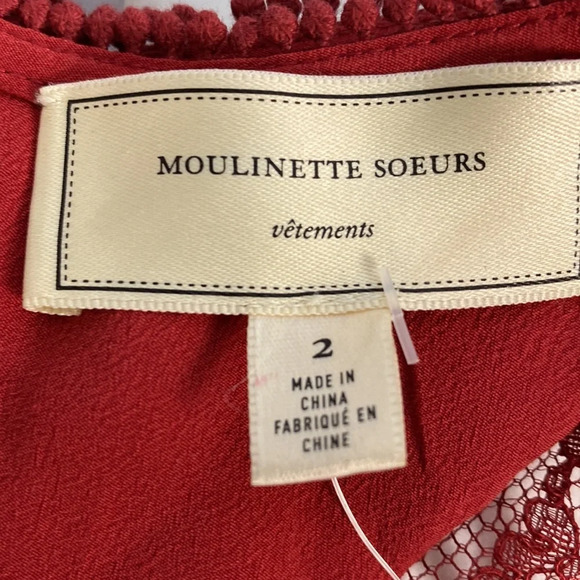 Moulinette Soeurs Anthropologie "NEW" Burgundy Tango Lace Midi Dress Size 2 - Picture 9 of 11